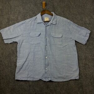 Massive Luxury Mens XL Blue White Striped Short Sleeve Button Down Camp Shirt